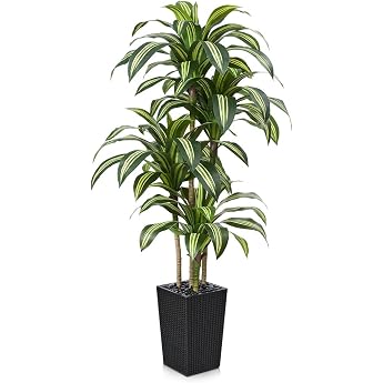 VeriNatural Artificial Dragon Tree 180 cm Artificial Plants Large UV-Resistant Artificial Plant with 76 Leaves Black Pot & River Stones - Decorative Plant for Living Room Office Indoor Outdoor Outdoor VN127