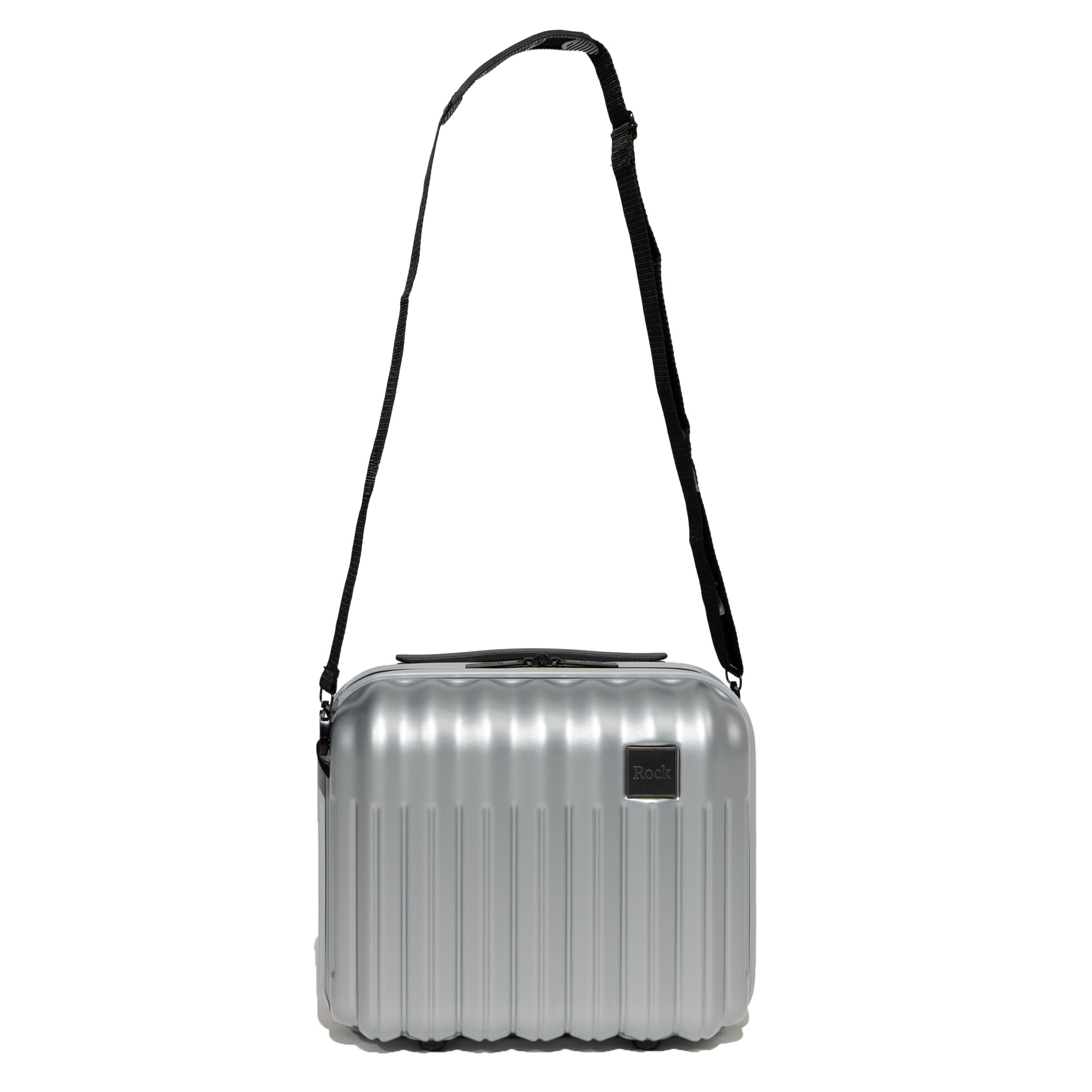 Rock Luna Vanity - Maleta rígida en plata, aprobada para equipaje de mano, correa extraíble para el hombro y la maleta, cremalleras con cerradura, equipaje de mano metálico, 27 x 31 x 17 cm, capacidad