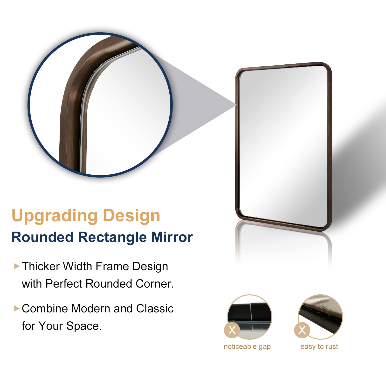 Amazon.com: ANDY STAR Bronze Bathroom Mirror, 22X30 Bronze Mirror for  Bathroom, Rounded Rectangle Mirror, Modern Bronze Vanity Mirror Metal Frame  Hang Vertically and Horizontally : Home & Kitchen