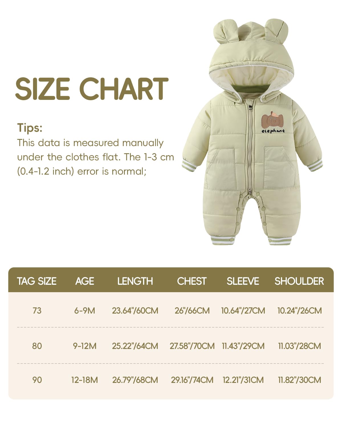 JiAmy Mono Nieve para Bebé, Traje de Nieve Invierno con Capucha Conjunto de Ropa 6-18 Meses