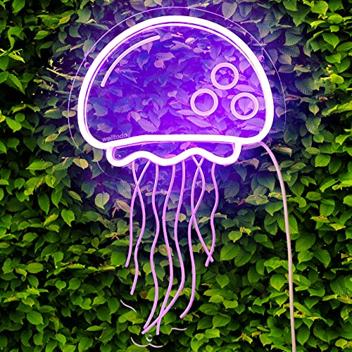 Image of Jellyfish Neon signs for wall decor,Powered by USB Purple LED Neon Light Sign，3D Art Aesthetic Jelly Fish Neon Sign for Birthday Party,Jellyfish Decor, Kids Gifts
