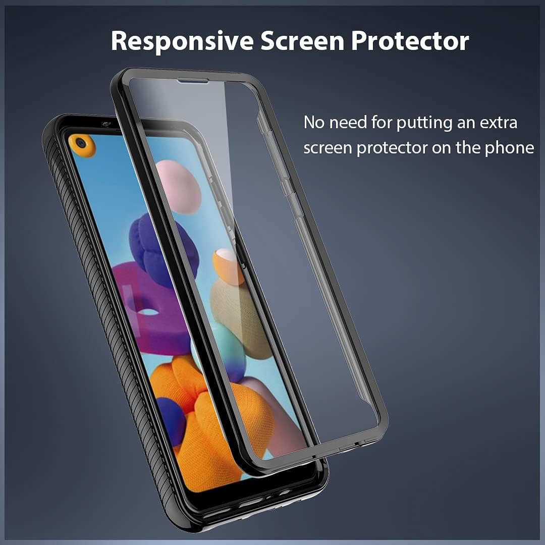 HATOSHI Samsung Galaxy A21 Case with Built in Screen Protector, Heavy Duty Protection, Crystal Clear Back, Full-Body Shockproof TPU Bumper Heavy Duty Protective Phone Cover for Samsung A21, Clear
