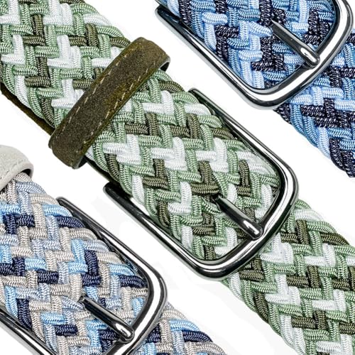 Image of Men's Stretch Braided Elastic Woven Canvas Golf Belt, multicolor,1 3 /8 inch
