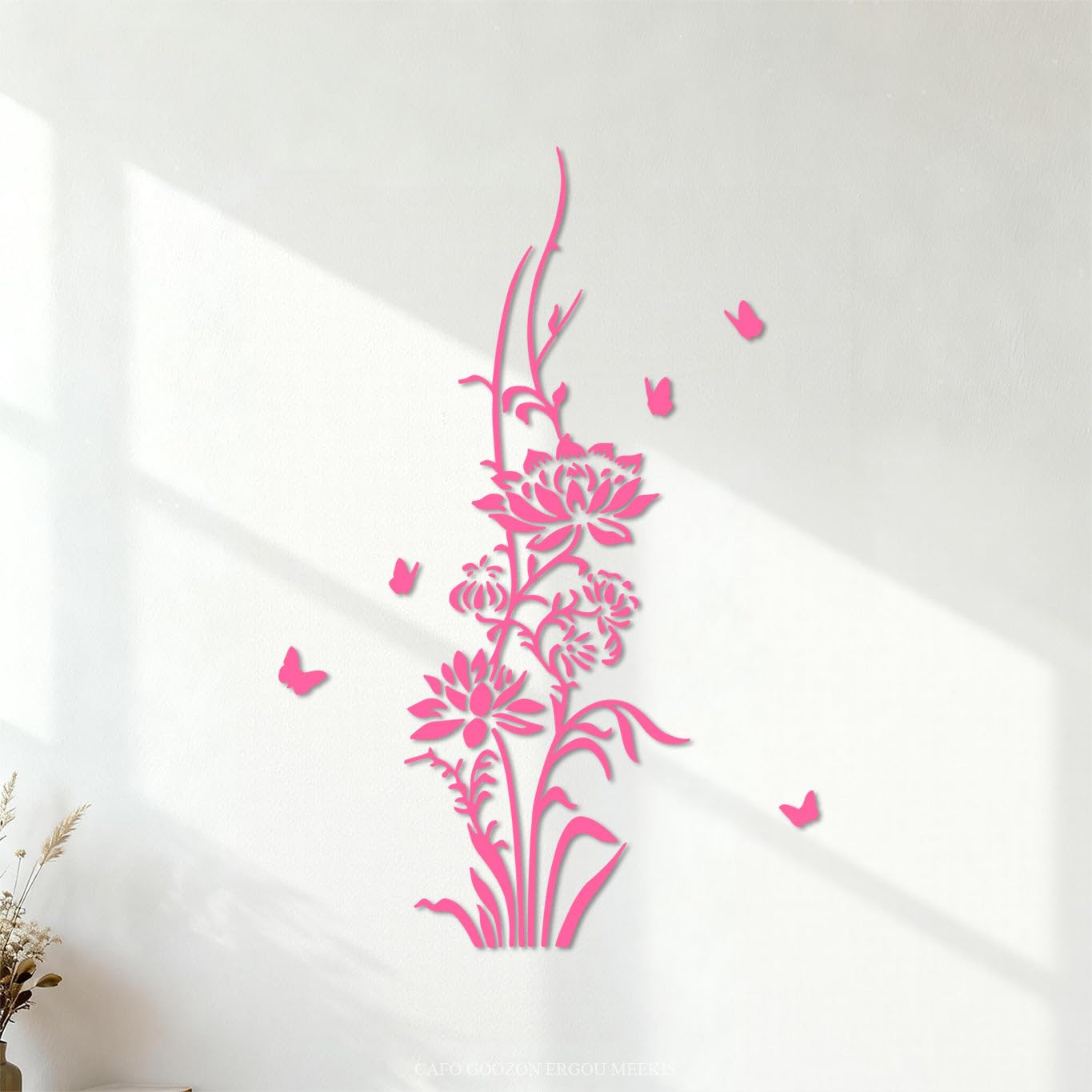 Engraving Stickers Lotus Butterfly Yoga Bathroom Floor Plant Wilderness Grassland 42x62.4cm Can Modify and add Information Pink — image 1