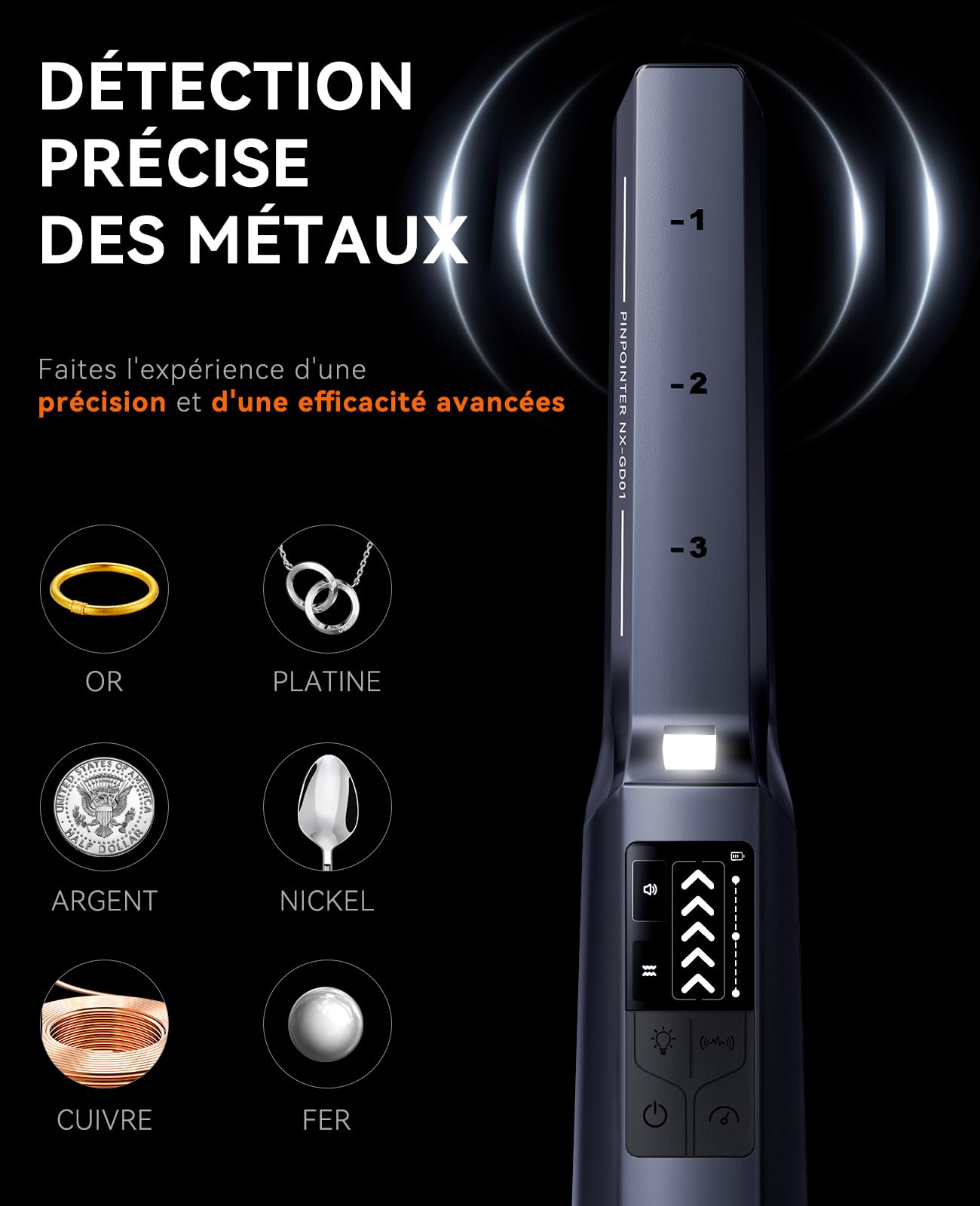 SUNPOW Pinpointer Detectores de Metales IP68 Impermeable 5-10 Metros