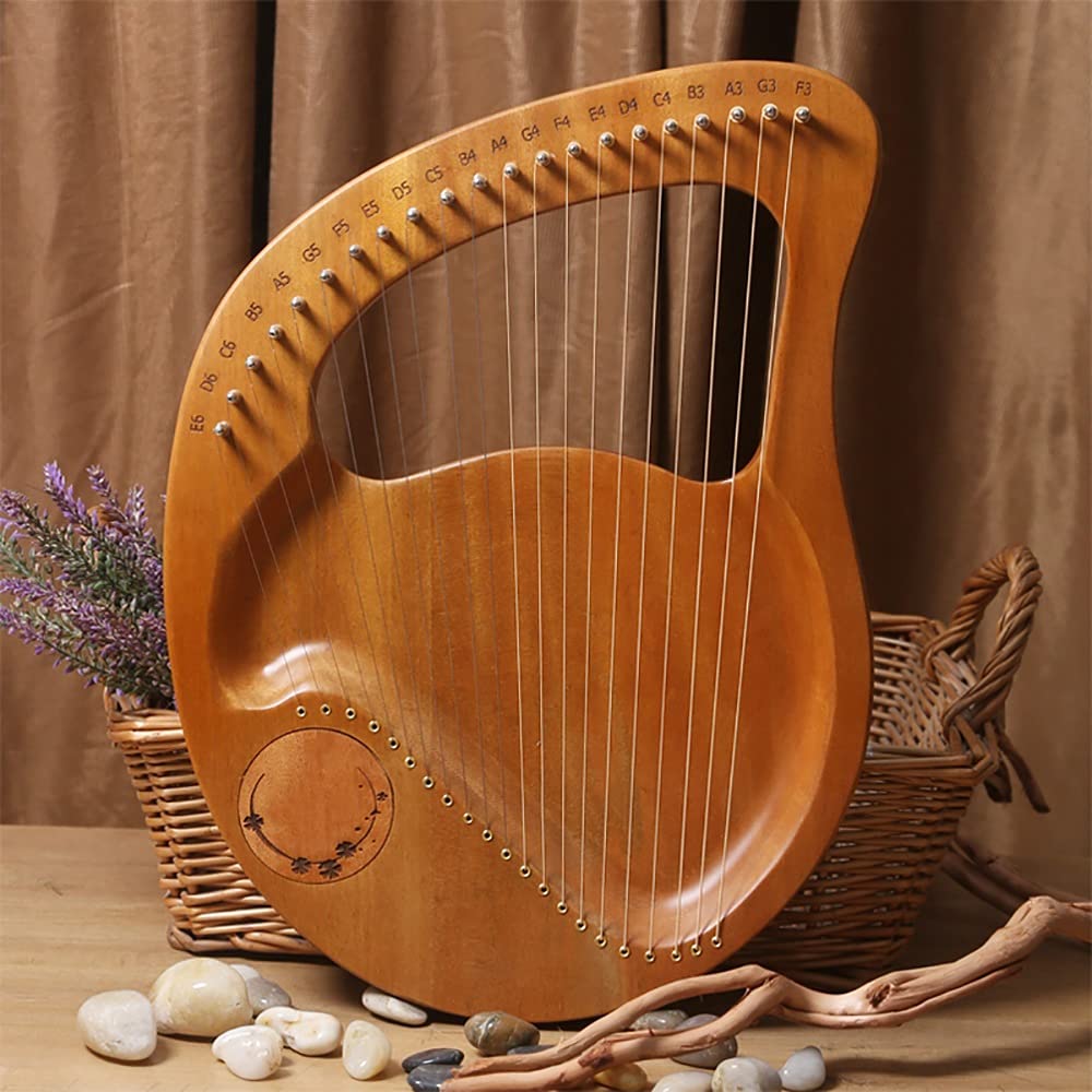 21-saitige Lyra-Harfe, Saiteninstrument aus Mahagoni-Massivholz, mit Stimmschlüssel, Ersatzsaite, englischer Bedienungsanleitung, für Erwachsene, Kinder, Anfänger und Liebhaber(Brown)