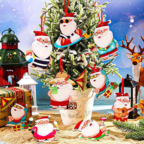 36 Pieces Beach Santa Figurine Ornament Christmas Wooden Beach Decor Hawaiian Figurines Hanging Ornament With Rope For Christmas Wall Decorations Wedding Party Decorations #TOP3