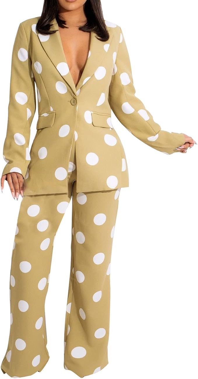 Set da donna con giacca a pois + pantaloni coordinati per il salotto da  donna, 2 pezzi, set di abbigliamento coordinato alla moda : Amazon.it:  Abbigliamento