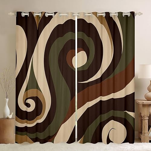 Miniatura 10 de Cortina de ventana retro a rayas verdes y marrones, cortinas onduladas abstractas 3D para niños, niñas, mujeres y adultos, decoración de habitación