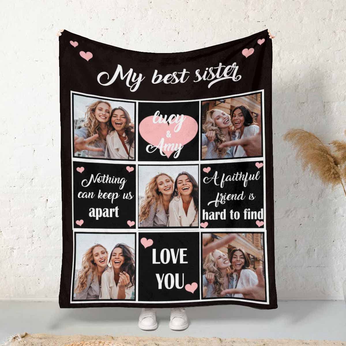 MyPupSocks Customized Best Friend Blanket for Girl Gifts, My Best Sister Nothing Can Keep Us Apart Love You Throw Blanket Friendship Bedding Blanket for BFF Sister Birthday Bedroom Decorative 70x80