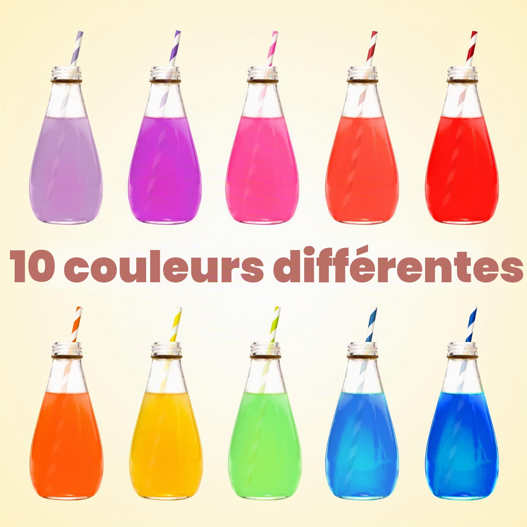 Lot de 100 Pailles en Papier Jetables Arc-en-Ciel 10 Couleurs Vives Ø6 x 210mm