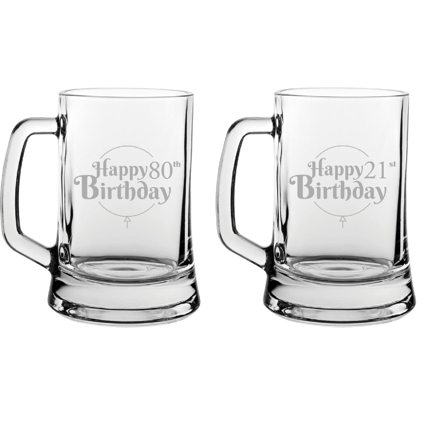 Verre à bière gravé pour 70e anniversaire, peut contenir une chope de 495 ml, boîte cadeau, motif ballon « Happy Birthday », cadeau pour lui ou elle, gravé au laser au Royaume-Uni