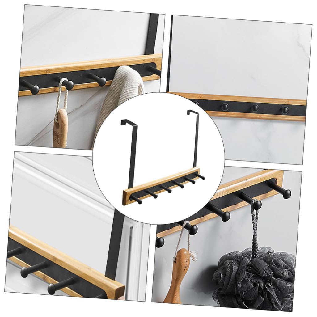 SOLUSTRE Gancho para Puerta sin Perforaciones, Aluminio y Bambú, Negro | 1, para Colgar Ropa y Bolsa, Uso en Baño y Dormitorio, Estilo Creativo Hogar