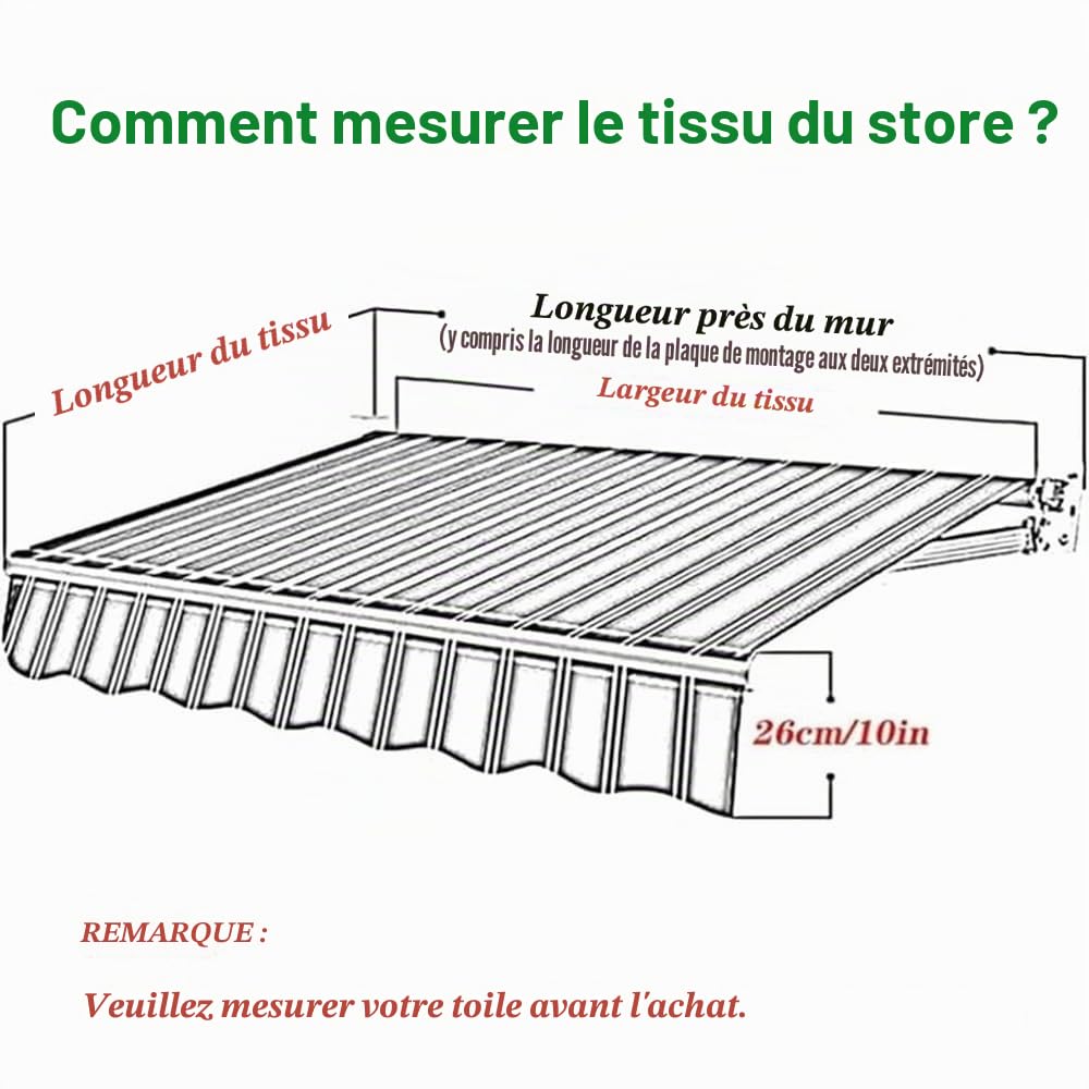 Tissu De Remplacement pour Auvent De Terrasse Rétractable,Tissu De Rechange pour Store Banne en Polyester, Toile D'Auvent Couverture D'auvent Protection Solaire Imperméable. (Gris, 3.5x2m/12x6.5ft)