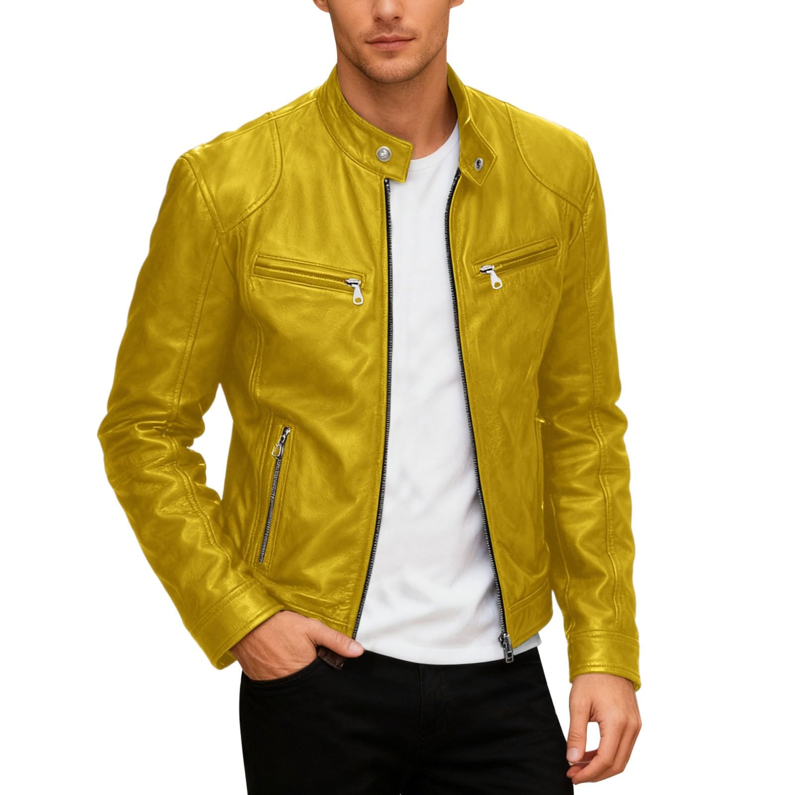Generisch Jeans Jacken FüR Damen Leder-Motorradjacke mit Stehkragen im Punk-Stil, Oberbekleidung, Mantel Freizeitkleidung und Reiten, winddicht