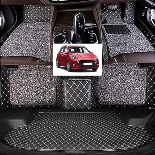 Image of Vahan Expo Premium 7D Car Mat Full Set for Grand i10 Nios with Boot Mat || Luxury Double-Stich 7D Car Floor Mat Complete Set || 100% Waterproof and Washable || Black