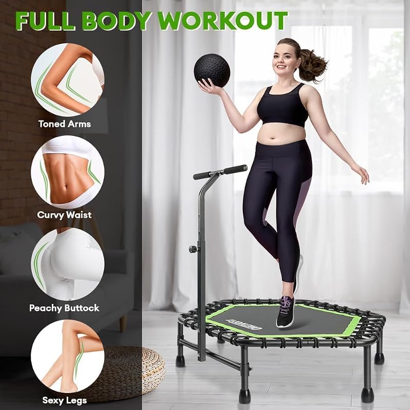 Trambulină ONETWOFIT de 114 cm cu corzi elastice, pentru adulți, ideală pentru antrenamente fitness.