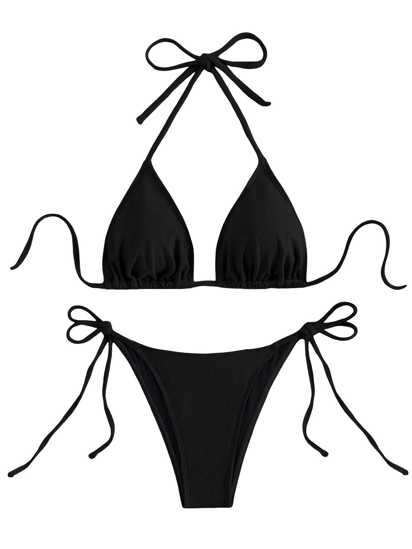 Women's 2 Piece Halter Thong Triangle Tie Back Summer Bikini Set