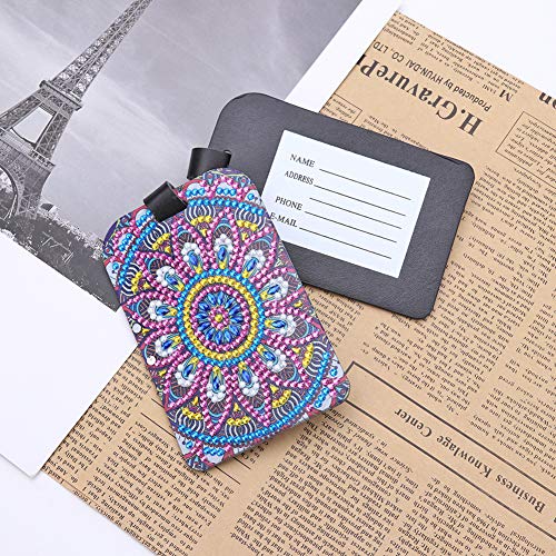 Etiquetas de bagagem com DIY em formato especial com pintura de diamante em couro mandala, bolsa de