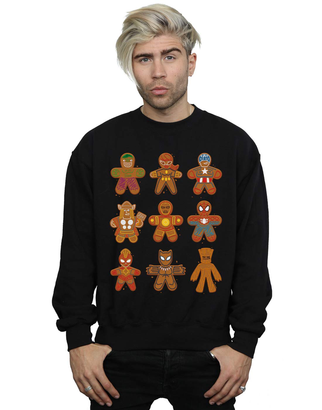 Absolute Cult Men's Black Marvel Avengers Christmas Gingerbread Sweatshirt Large