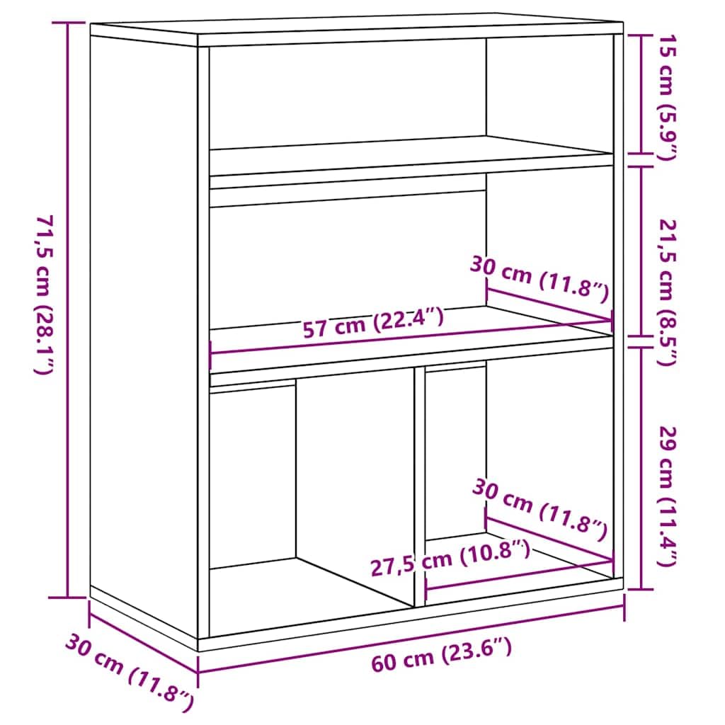 Libreria nera in legno 60 x 30 x 71,5 cm, autoportante, salvaspazio, come divisorio per libri, raccoglitori, decorazione in soggiorno o ufficio
