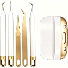 Corey-z 6-Piece Vinyl Weeding Tool Set with Felt Storage Bag 3 Precision Weeder Tools for Vinyl, 2 Tweezers & Jumbo Scraper Essential Paper Craft Tools & Sticker Picker Kit for Cricut, Silhouette,