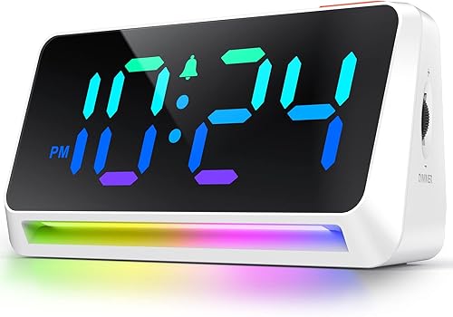 RGB Reloj despertador súper fuerte para dormitorio, durmientes pesados, adultos, adolescentes y niños Reloj digital pequeño con luz de atmósfera