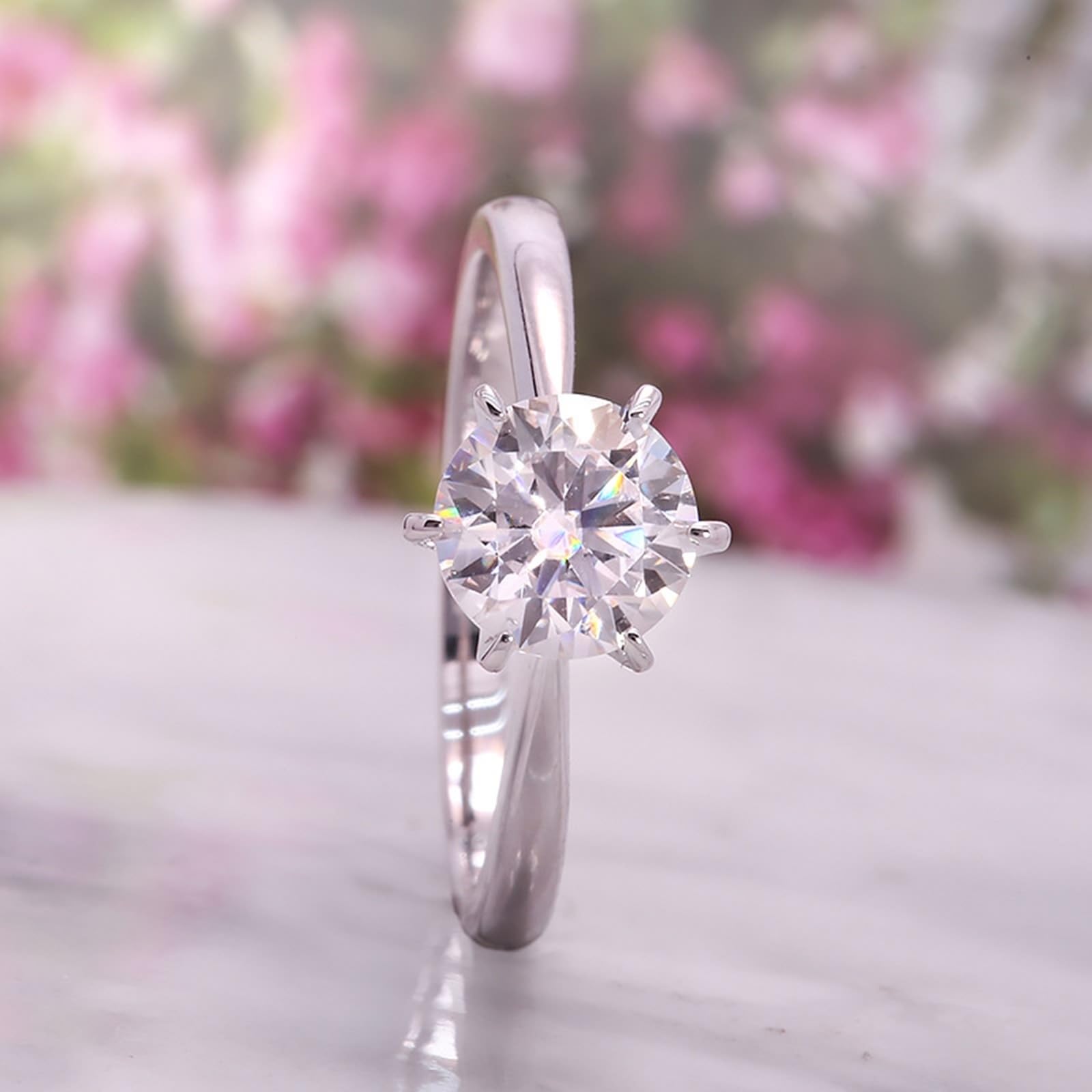 Alianzas de boda para mujer, oro de 14 K/18 quilates, 0,5 quilates, corte redondo, solitario, oro blanco, anillos de compromiso con diamante cultivado en laboratorio para ella