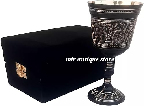 Copa de vino de latón de alta calidad, copa medieval, estilo elegante, decoración del hogar o regalo coleccionable con caja de terciopelo (negro)