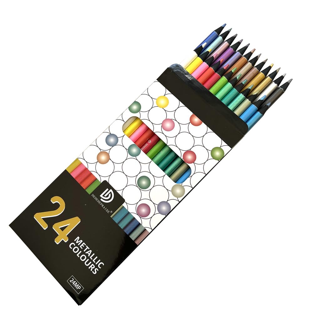 Matite Colorate Metalliche - 12 Colori, Legno Nero, Per Carta Scura - Foto 6