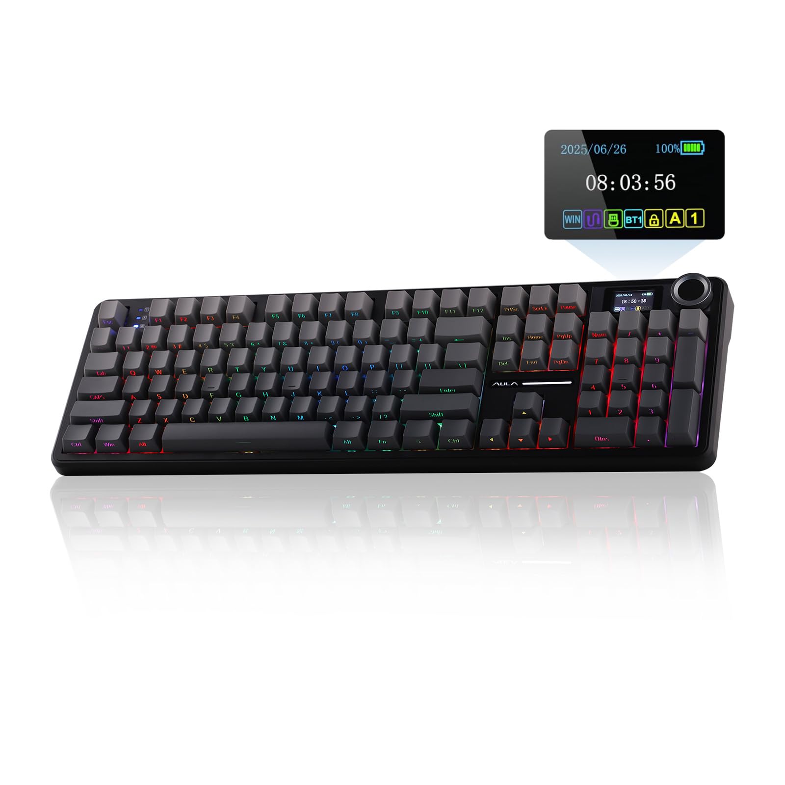 EPOMAKER X AULA F108 PRO Wireless Gaming Keyboard with Screen, 8000mAh Battery, 104 Hot-Swappable and Programmable Keys and Knob, RGB Backlight, for Mac/PC/Android (Black Gradient)