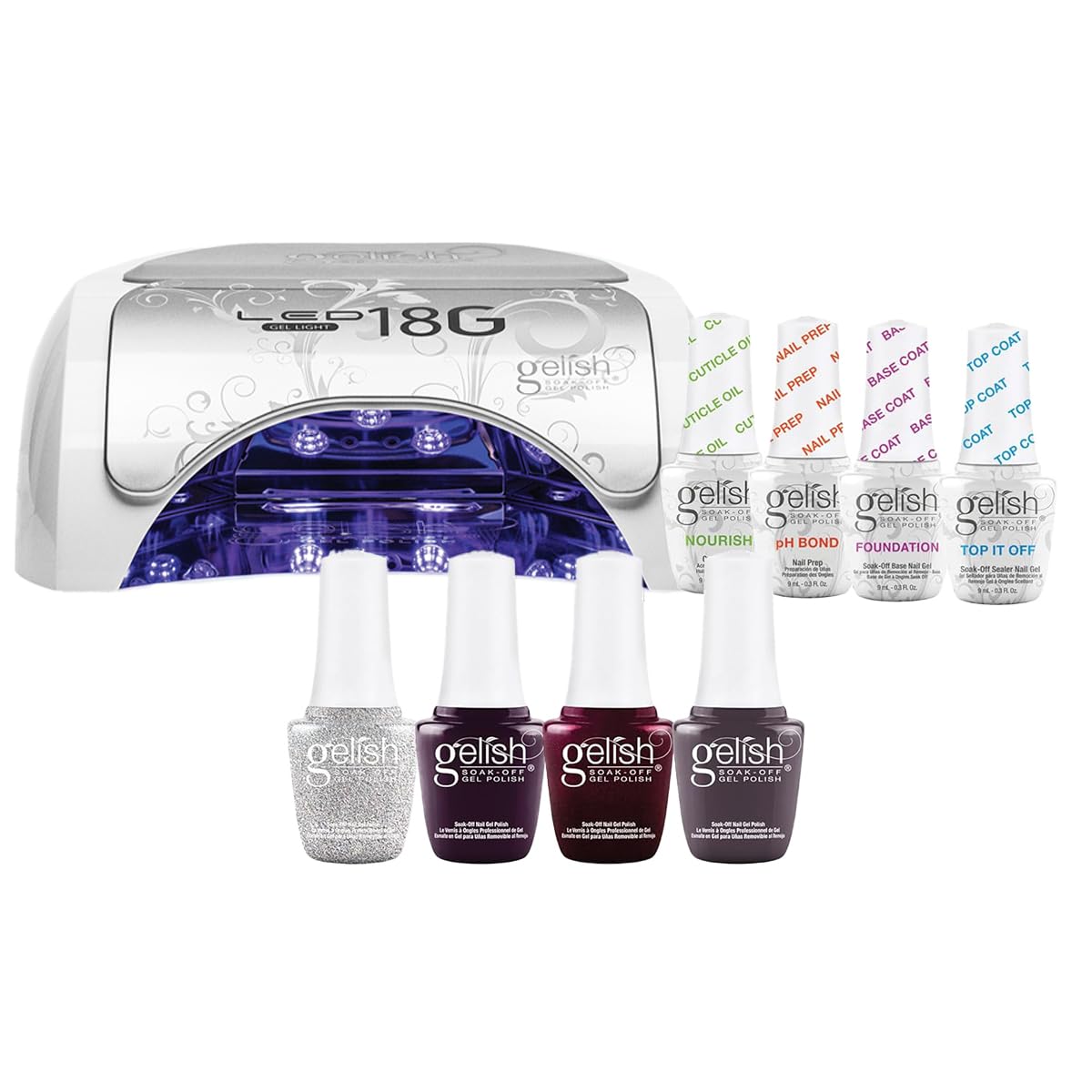 Gelish MINI TPO-Free Gel Polish Kit with Essensials and LED Nail Lamp Soak Off Polish Long-Lasting Vibrant Color