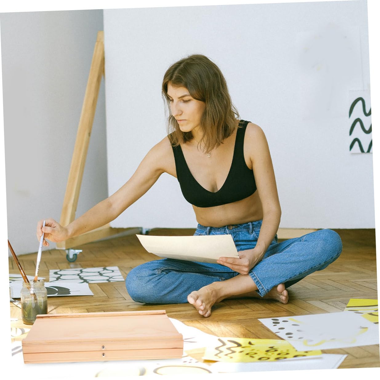 LIFKOME Boîte de Rangement Bois pour Fournitures Artistiques avec Double Portable et Pratique pour Artistes et Étudiants Organise Crayons Pinceaux et Matériel de Dessin