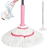 XXFLOWER Self-Wringing Mop for Floor Cleaning, 57” Long Handle Heavy Duty Mop for Wet Mopping on Hardwood, Tile, Bathroom, Patio, Kitchen, Garage, Commercial Household Clean, Pink