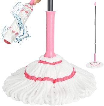 Self-Wringing Mop for Floor Cleaning, 57  Long Handle Heavy Duty Mop for Wet Mopping on Hardwood, Tile, Bathroom, Patio, Kitchen, Garage, Commercial Household Clean, Pink