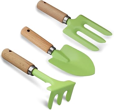 3pcs Kids Gardening Tool Set Featuring Metal and Wood Designs for Fun Family Time in The Garden Planting Digging Outdoor Backyard Play Tool
