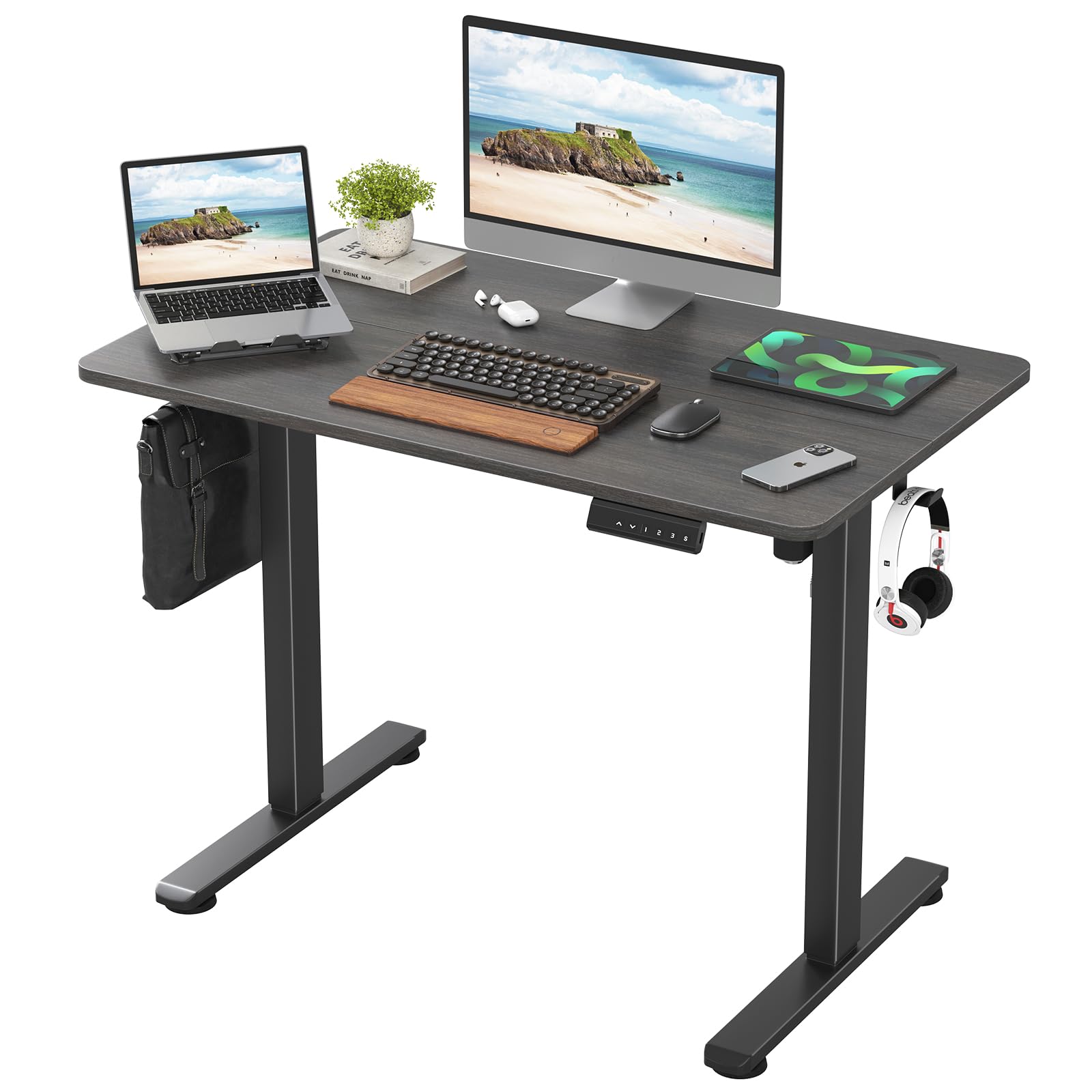Electric Standing Desk, Adjustable Height Stand up Desk, Sit Stand Home Office Desk with Splice Board (Walnut, 40 x 24 inches)