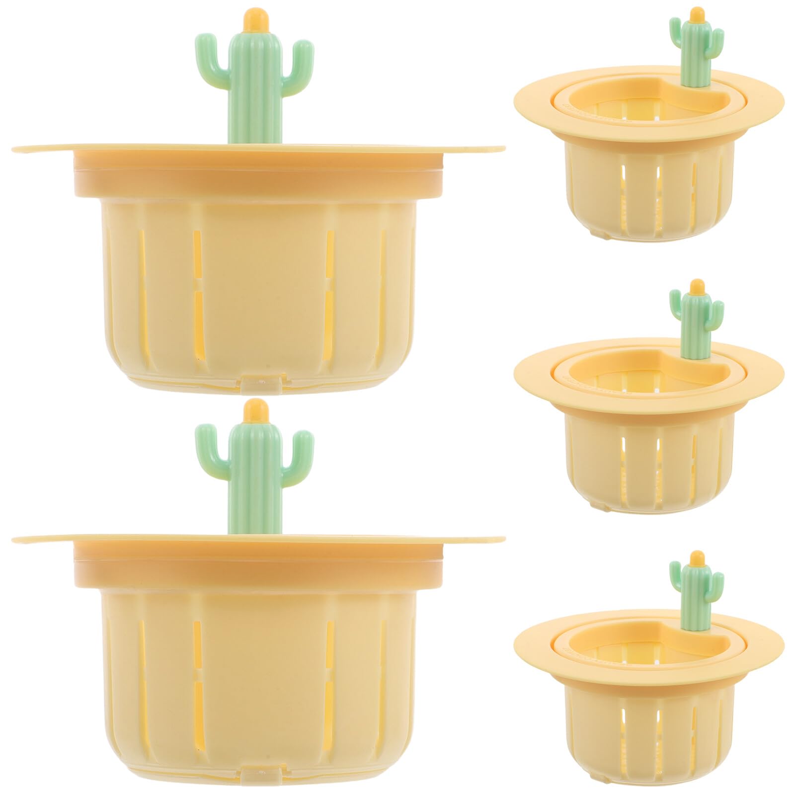 Mikikit Colador de Drenaje para Fregadero de Cocina Forma de Cactus Amarillo Filtro de Plástico Resistente 5 Piezas para Recogida de Residuos Cesta Coladora Práctica para Uso Doméstico