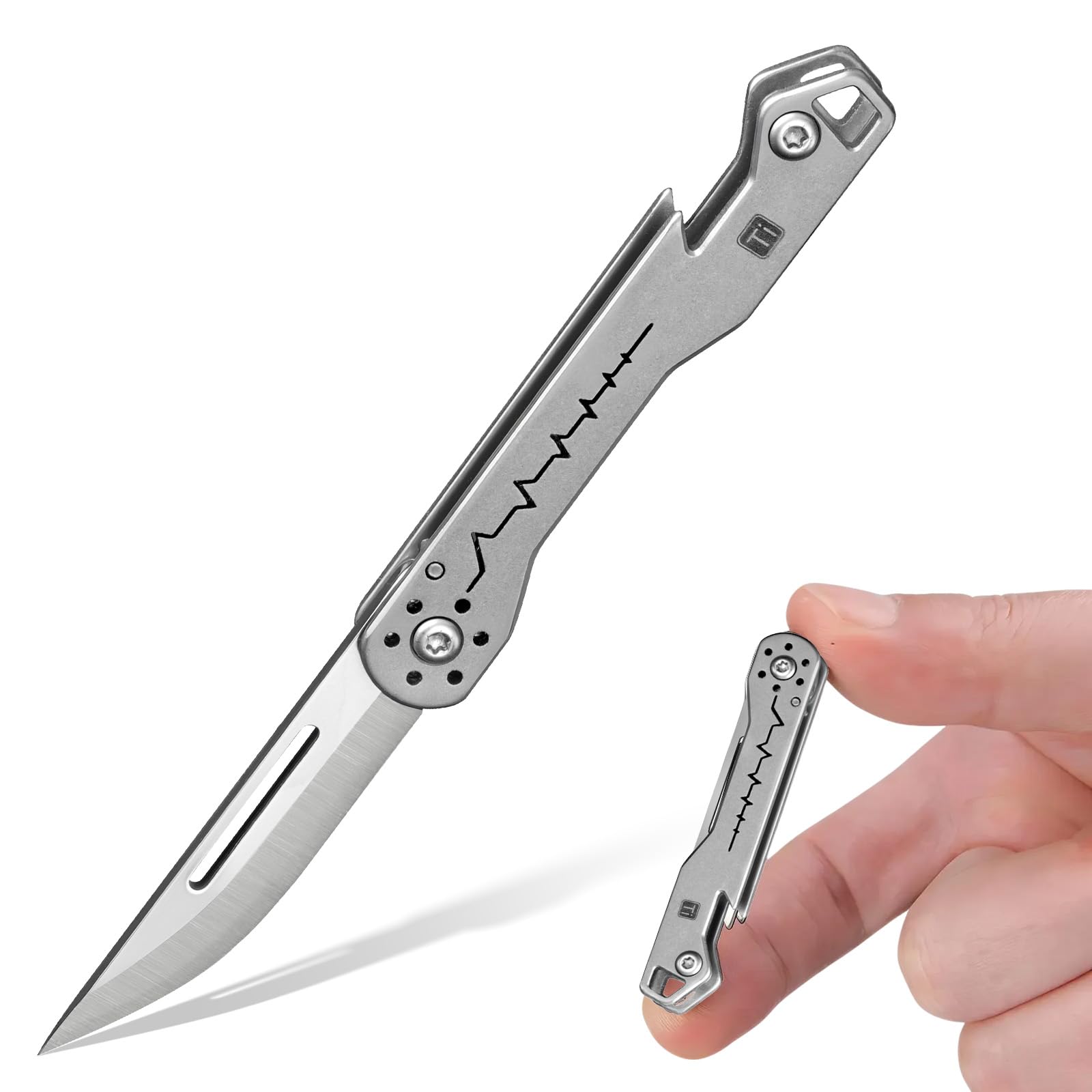 TKK2 Mini cuchillo de bolsillo de titanio con abrebotellas, mini cuchillo plegable EDC, cuchillo plegable multiusos para hombres, herramienta de bolsillo EDC, accesorio de camping para