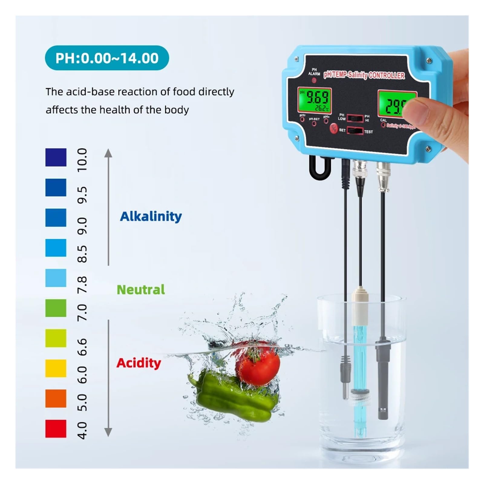 3In1 PH Salzgehalt TEMP Wasser Qualität Tester Monitor Digitale PH-Controller Meter For Pools, Trinkwasser, Aquarien