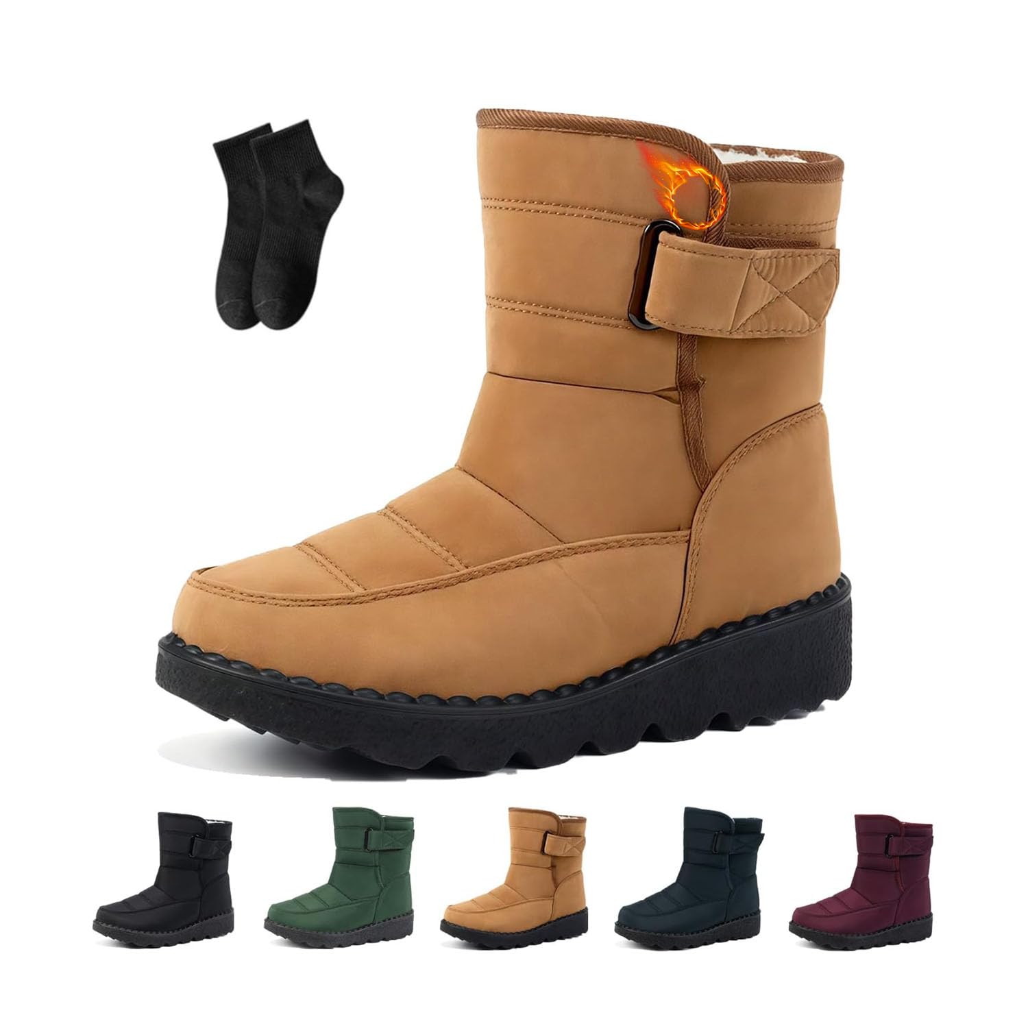 Womens Waterproof Cloth Warm Snow Boots Snow Boots for Women Mid Calf Winter Warm Fur Lined Shoes Comfortable