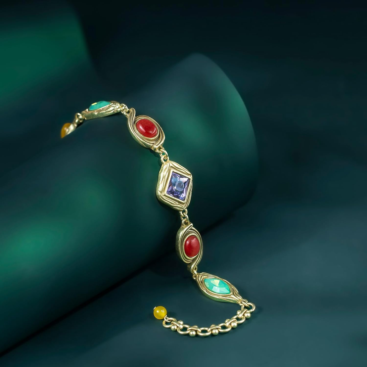 HZMAN Vintage Chunky Chain Bracelet for Women, Adjustable Crystal (Agate, Turquoise, Crystal) with Brass, Statement Gift Idea - Image 5