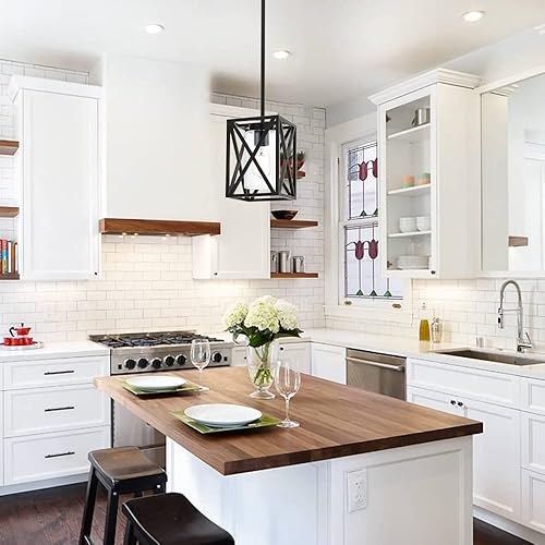 Miniatura 10 de Lámparas colgantes industriales de 1 luz con pantalla de vidrio transparente, iluminación colgante de granja para isla de cocina para comedor,