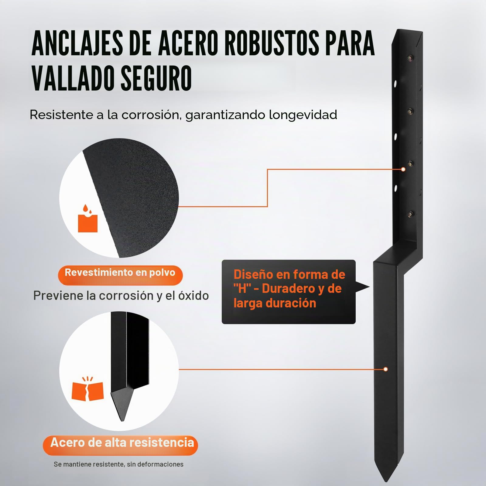 VEVOR Kit de Reparación de Anclajes para Postes de Valla, 4 Estacas de Soporte para Postes de Valla de Acero Resistente, Estacas de Anclaje para Reparación de Postes de Valla de Madera Rotos