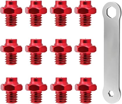 12Pcs Bicycle Pedal Pins M4 Aluminum Alloy Studs Bolt Pedal Grip Pins | Anti-Skid CNC Screws with Mounting Wrench Bike Parts Accessories for MTB Road Bike Red