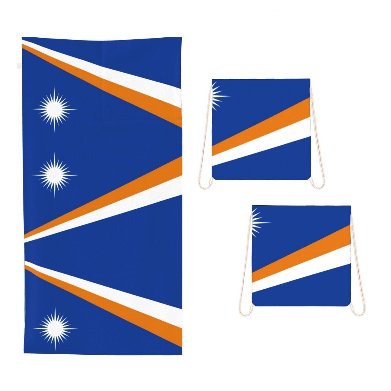 CNTDBU Flag of the Marshall Islands 2 in 1 Packable Towel Bag-Large Beach Towel with Stuff Sack, Super Absorbent Microfiber Travel Towel for Pool