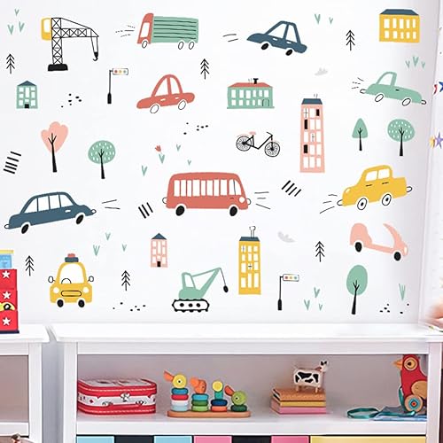 Miniatura 3 de BuerHomie - Calcomanías de pared de automóvil para habitación de niños, calcomanías de autos de dibujos animados