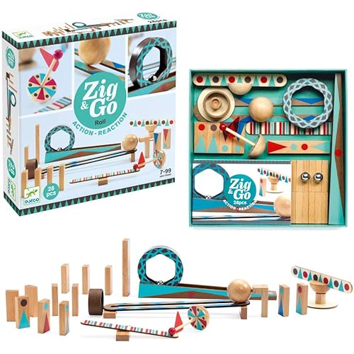 DJECO Zig & Go Wooden Domino Race Construction Set, 28 Pieces (35640)