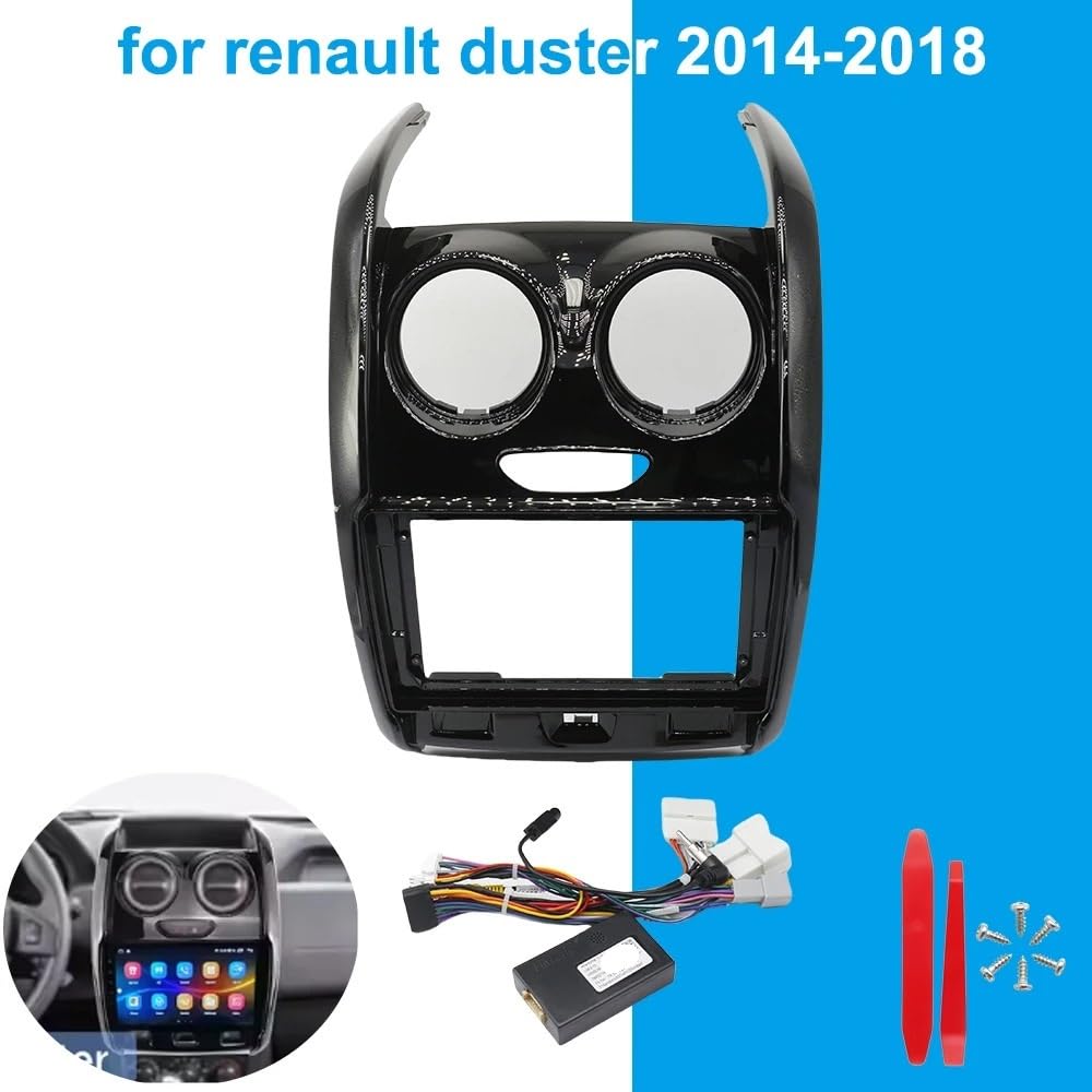 Cadre Façade Cache-Radio Cadre d'autoradio 9 Pouces Compatible avec Renault Duster 2014-2018, façade multimédia de Voiture | Frame Cable Canbus
