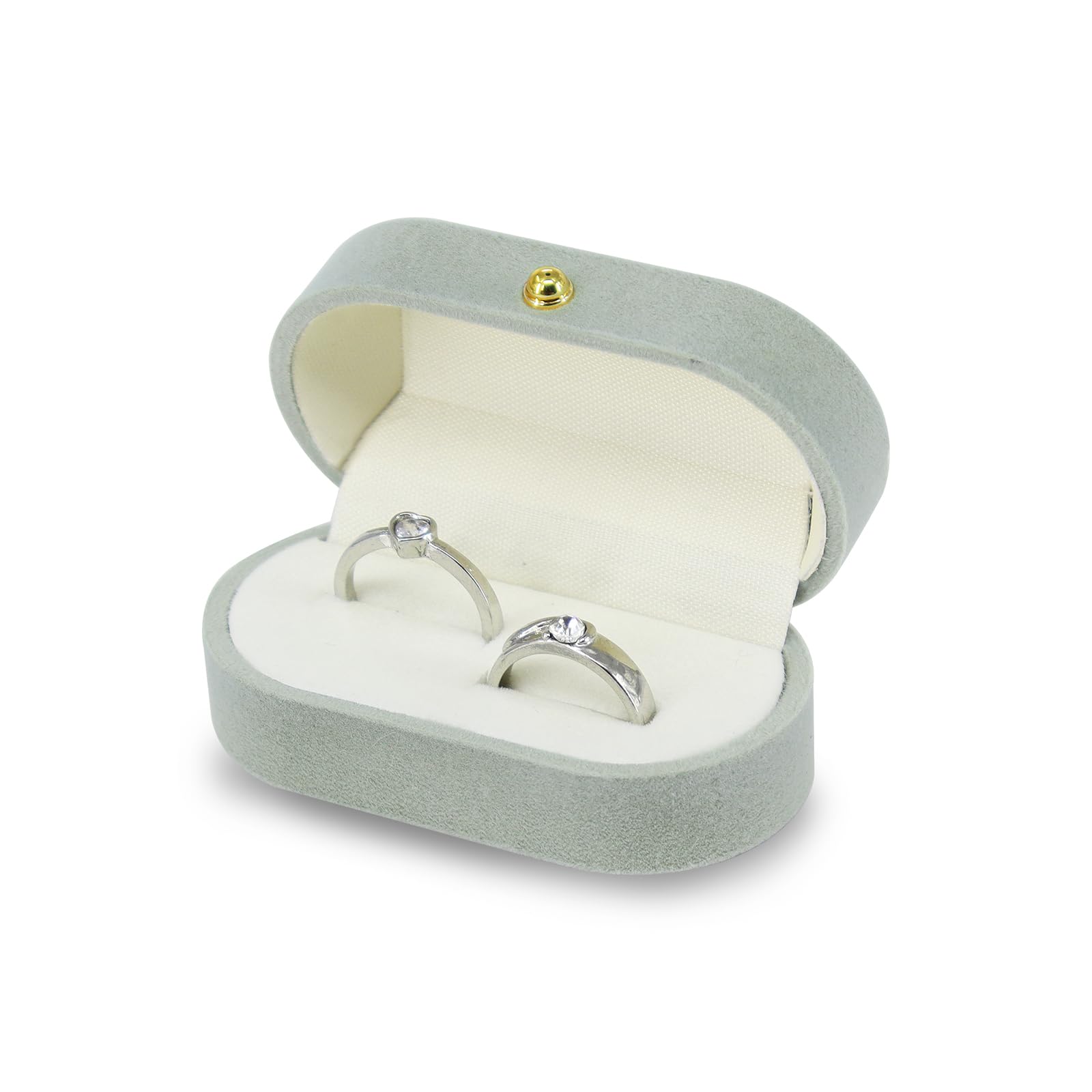 Porta Alianzas Boda de 2 Ranuras, Porta Alianzas de Terciopelo Caja Anillo Ovalados para Compromisos y Bodas, Cajitas Regalo Pequeñas para Anillos, Pendientes, Broches (gris)